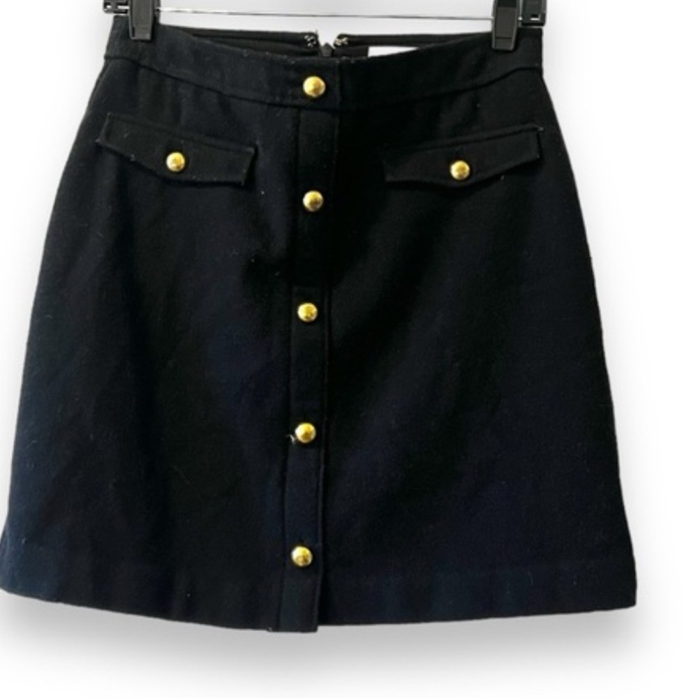 LOFT Wool Blend Mini Skirt with Gold Button Detail - Black